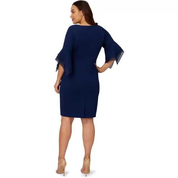 Adrianna Papell Womens Knit Crepe Tiered Sleeve DressNavy Sateen