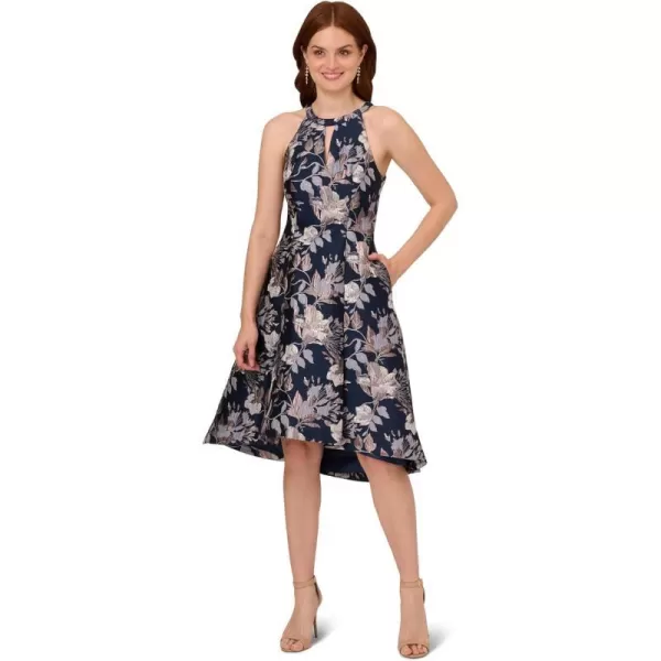 Adrianna Papell Womens Floral Jacquard DressNavy Multi