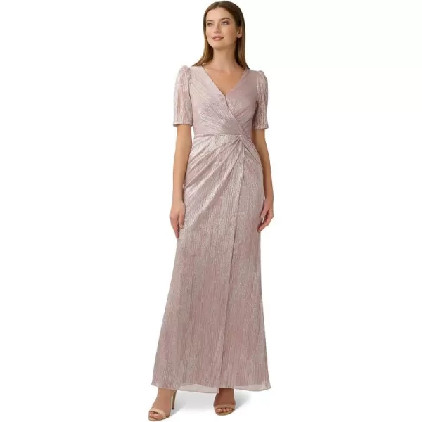 Adrianna Papell Womens Foiled Mesh Draped GownBlush