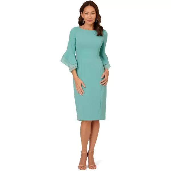 Adrianna Papell Womens Knit Crepe Tiered Sleeve DressSmoky Jade