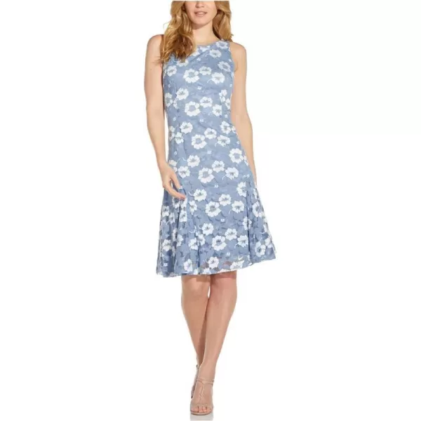 Adrianna Papell Womens Lace Midi Godet DressIvoryBlue