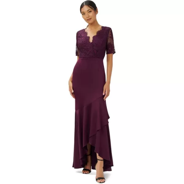 Adrianna Papell Womens Lace Satin Crepe GownBordeaux