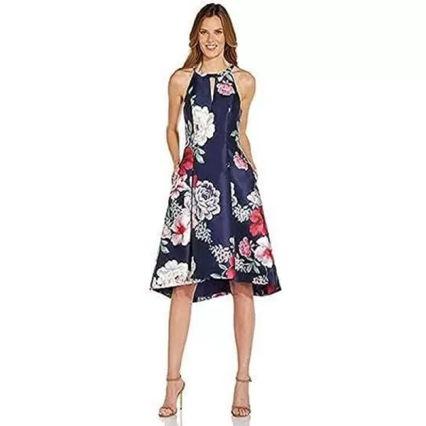 Adrianna Papell Womens Printed Mikado High Low DressNavyPink Multi