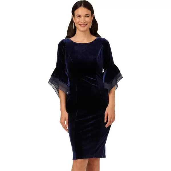 Adrianna Papell Womens Velvet Bell Sleeve Short DressMidnight