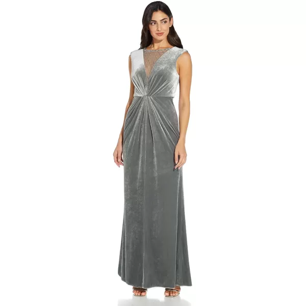 Adrianna Papell Womens Beaded Velvet Mermaid GownSilver