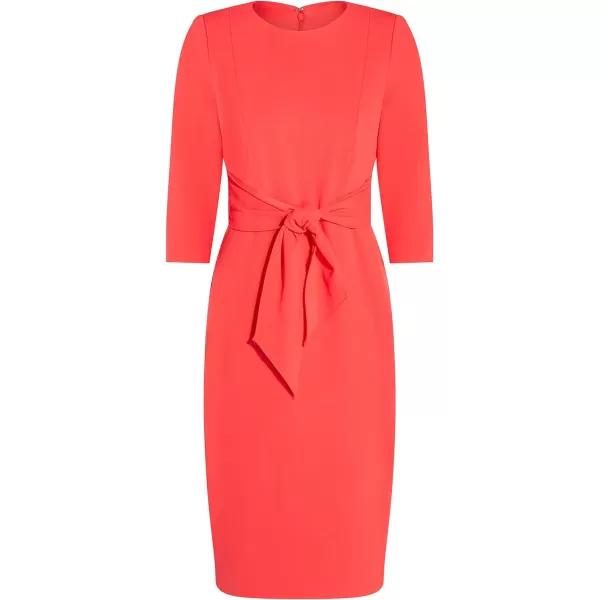 Adrianna Papell Womens Bow Sheath Dress with Three Quarter SleevesVibrant Coral