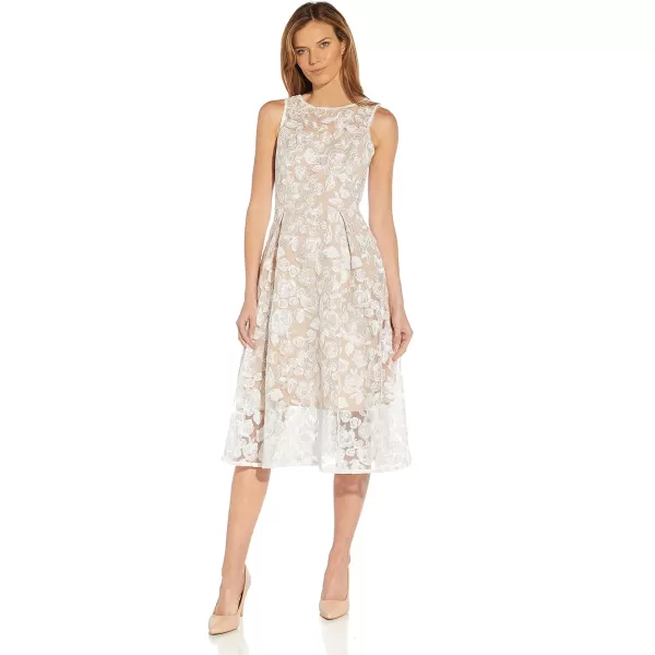 Adrianna Papell Womens Embroidered Tea Length DressIvoryBisque