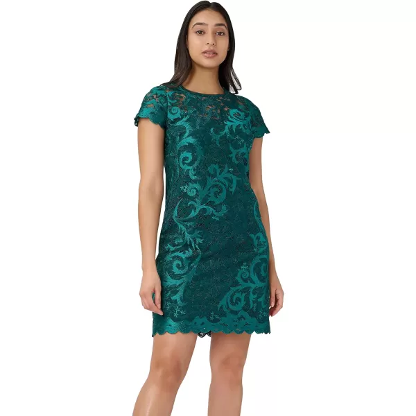 Adrianna Papell Womens Lace a Line Shift DressDark Jade