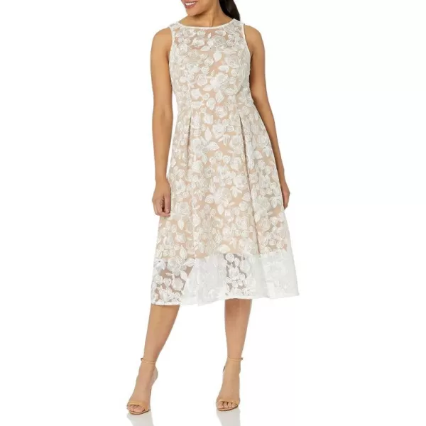 Adrianna Papell Womens Embroidered Tea Length DressIvoryBisque