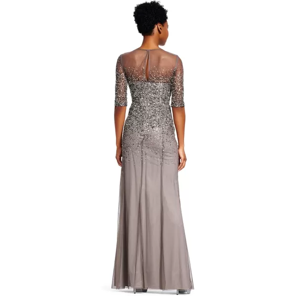 Adrianna Papell Womens 34 Sleeve Beaded Illusion Gown with Sweetheart NecklineLead