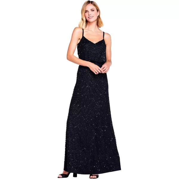 Adrianna Papell Womens Art Deco Beaded Blouson Gown Black 10Adrianna Papell Womens Art Deco Beaded Blouson Gown Black 10