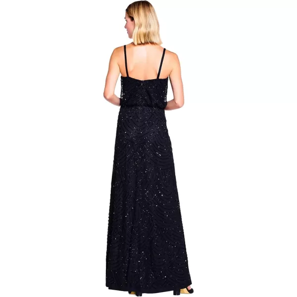 Adrianna Papell Womens Art Deco Beaded Blouson Gown Black 10Adrianna Papell Womens Art Deco Beaded Blouson Gown Black 10