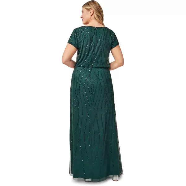 Adrianna Papell Womens Beaded Blouson GownDusty Emerald