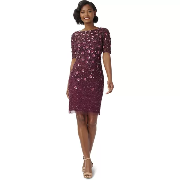 Adrianna Papell Womens Beaded Cocktail DressCassis