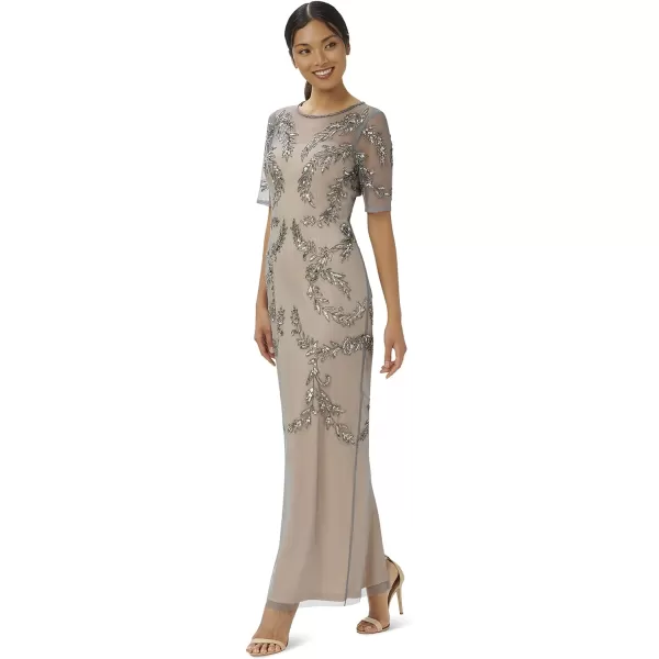 Adrianna Papell Womens Beaded Elbow Sleeve Gown Plus SizeSterlingNude