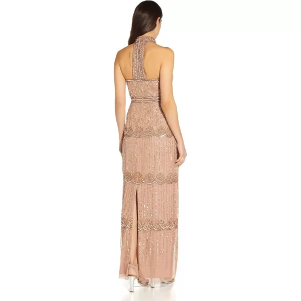 Adrianna Papell Womens Beaded Halter Column GownRose Gold