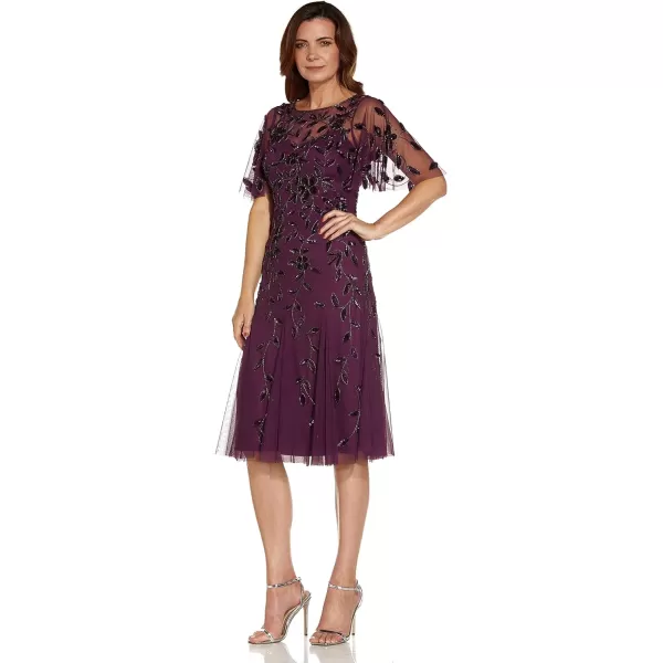 Adrianna Papell Womens Beaded Midi DressCassis