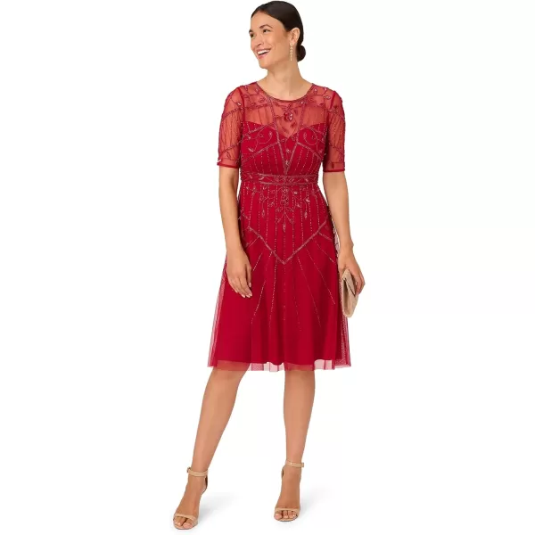 Adrianna Papell Womens Beaded Midi DressCranberry