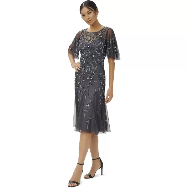 Adrianna Papell Womens Beaded Midi DressGunmetal