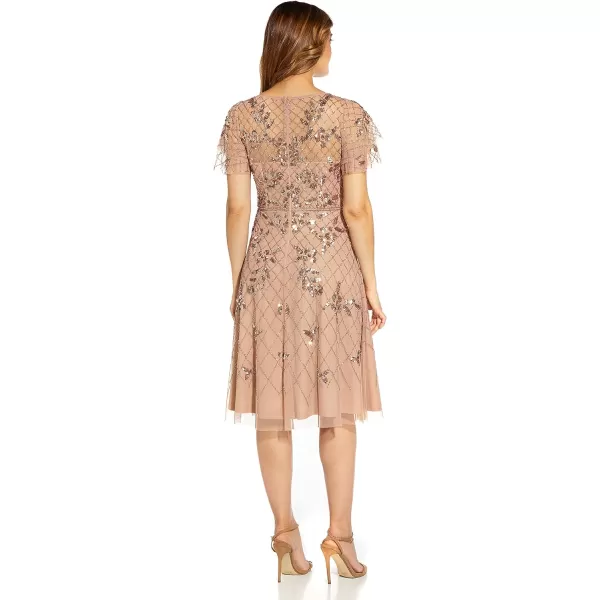 Adrianna Papell Womens Beaded Midi DressRose Gold