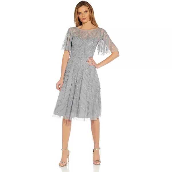 Adrianna Papell Womens Beaded Midi DressSilver Mist