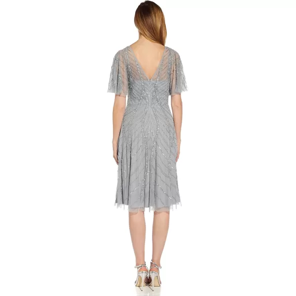 Adrianna Papell Womens Beaded Midi DressSilver Mist