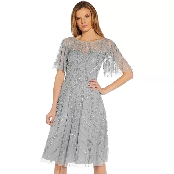 Adrianna Papell Womens Beaded Midi DressSilver Mist