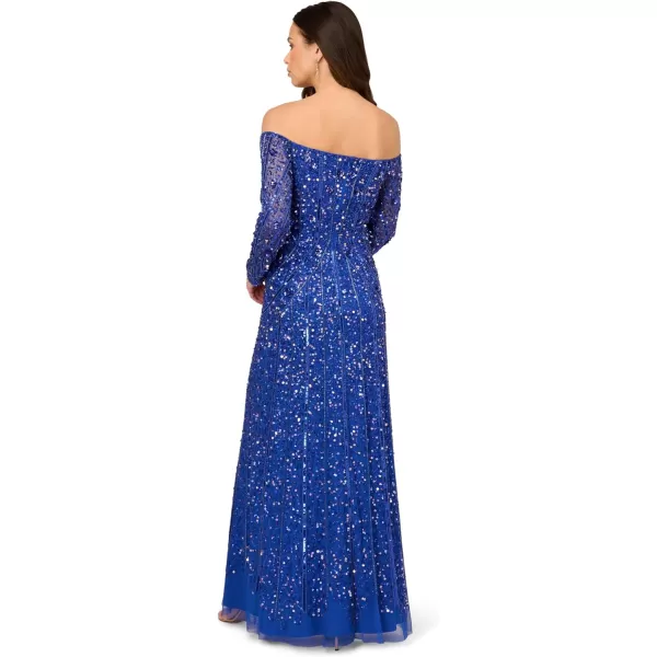 Adrianna Papell Womens Beaded Off Shoulder GownBrilliant Sapphire