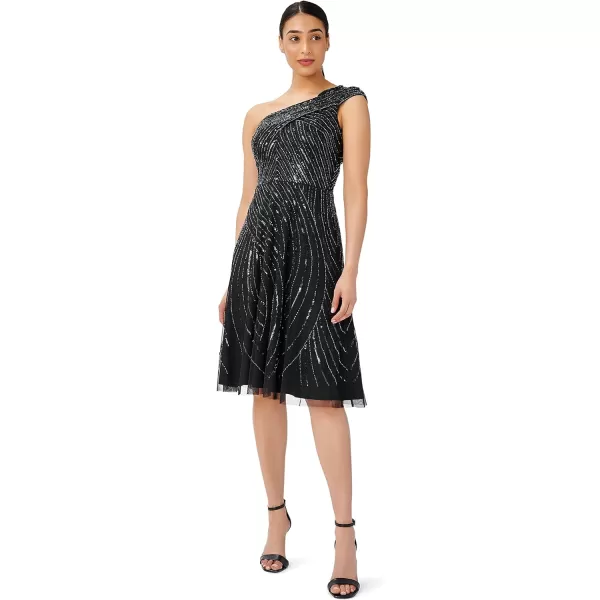 Adrianna Papell Womens Beaded One Shoulder DressBlack