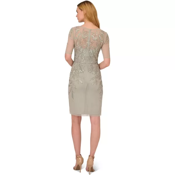 Adrianna Papell Womens Beaded Short Dress with SleeveFrosted Sage