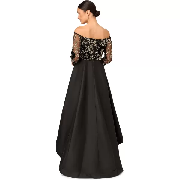 Adrianna Papell Womens Beaded Taffeta GownBlackGold