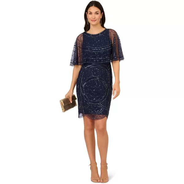 Adrianna Papell Womens Beaded Taffeta GownLight Navy