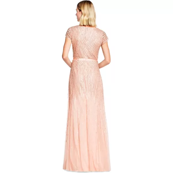 Adrianna Papell Womens Cap Sleeve Linear Beaded GownBlush