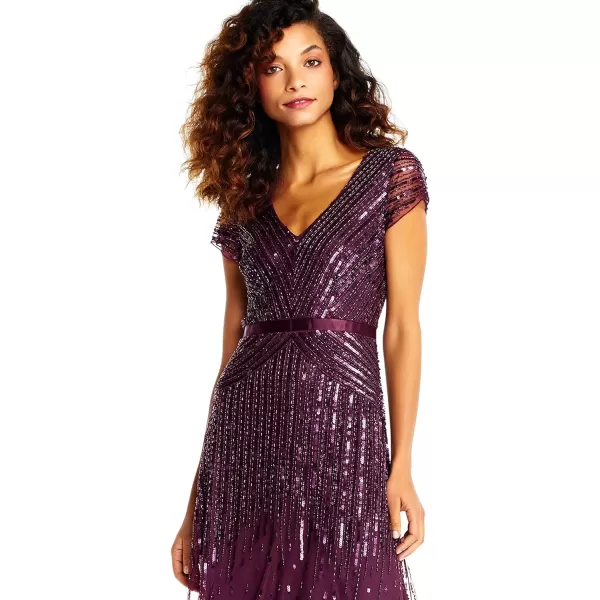 Adrianna Papell Womens Cap Sleeve Linear Beaded GownCassis