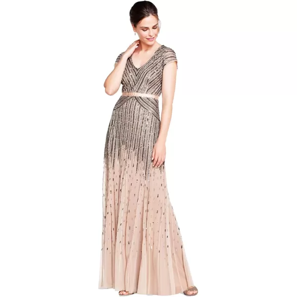 Adrianna Papell Womens Cap Sleeve Linear Beaded GownNude