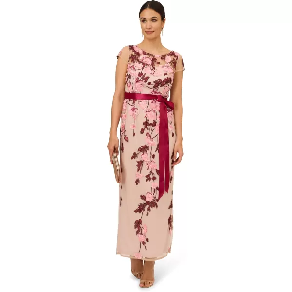 Adrianna Papell Womens Cascading Floral Colmn GwnMerlot MultiNude