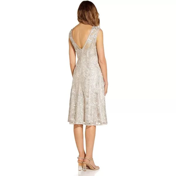 Adrianna Papell Womens Embroidered Midi Cocktail DresMarble