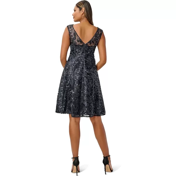 Adrianna Papell Womens Embroidered Midi Cocktail DresMidnight