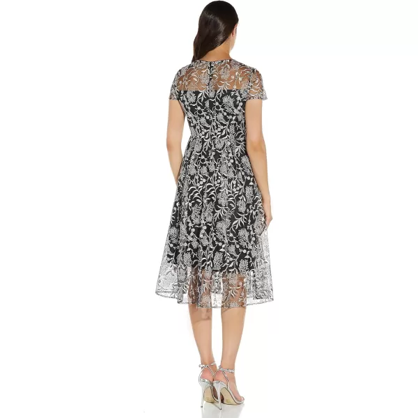 Adrianna Papell Womens Embroidered Midi Fit and FlareBlack Multi