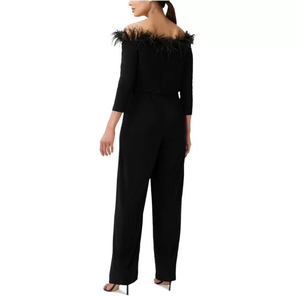 Adrianna Papell Womens Feather Trim Jersey JumpsuitPantsBlack