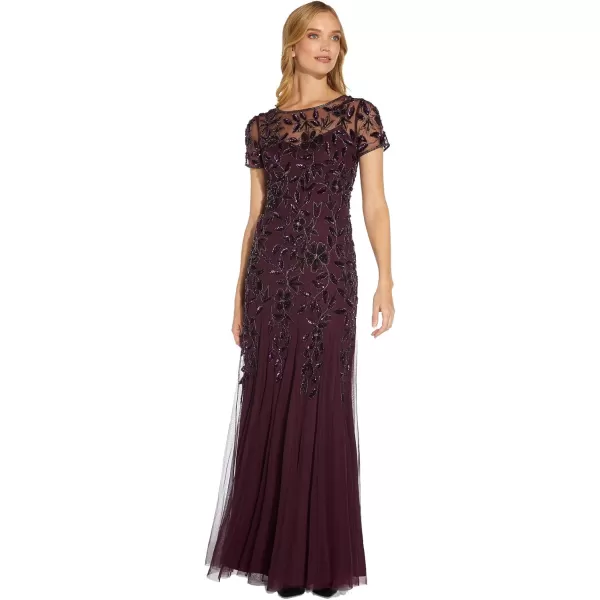 Adrianna Papell Womens Floral Beaded Godet Gown Night Plum 12Adrianna Papell Womens Floral Beaded Godet Gown Night Plum 12