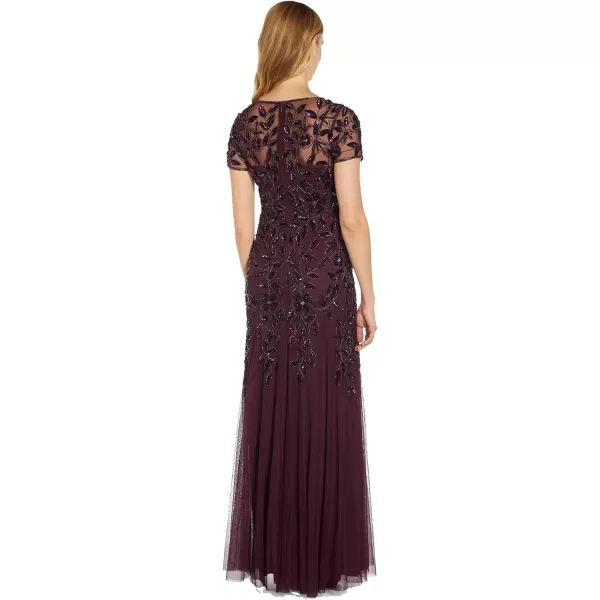 Adrianna Papell Womens Floral Beaded Godet Gown Night Plum 12Adrianna Papell Womens Floral Beaded Godet Gown Night Plum 12