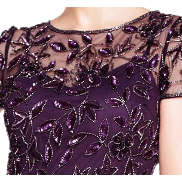 Adrianna Papell Womens Floral Beaded Godet Gown Night Plum 12Adrianna Papell Womens Floral Beaded Godet Gown Night Plum 12