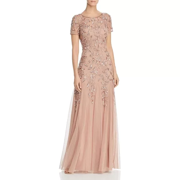 Adrianna Papell Womens Floral Beaded Godet Gown Rose Gold 6Adrianna Papell Womens Floral Beaded Godet Gown Rose Gold 6