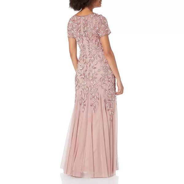 Adrianna Papell Womens Floral Beaded Godet Gown Rose Gold 6Adrianna Papell Womens Floral Beaded Godet Gown Rose Gold 6