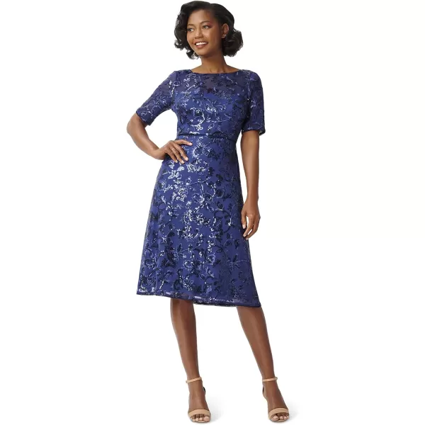 Adrianna Papell Womens Floral Embroidery DressNavy