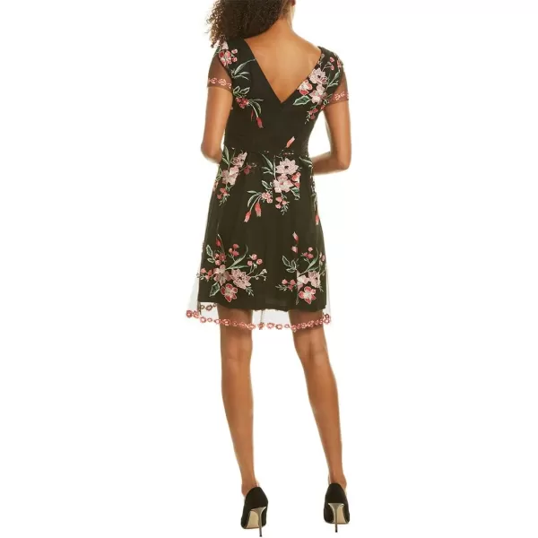 Adrianna Papell Womens Floral Embroidery Flared DressBlack Multi