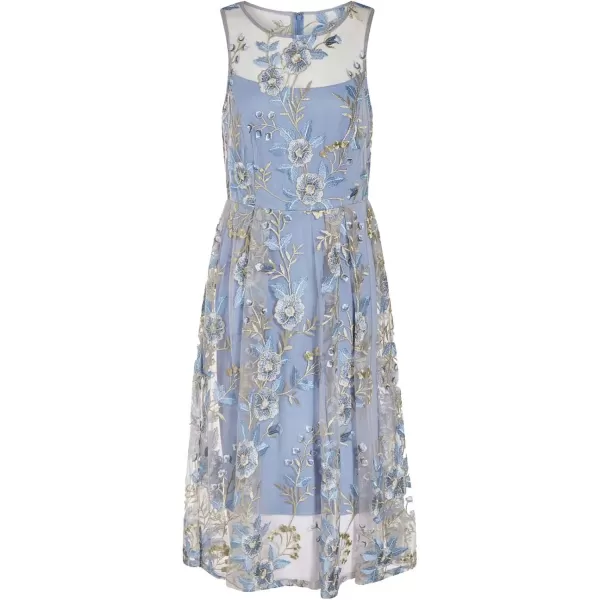 Adrianna Papell Womens Floral Embroidery Flared DressBlue Multi