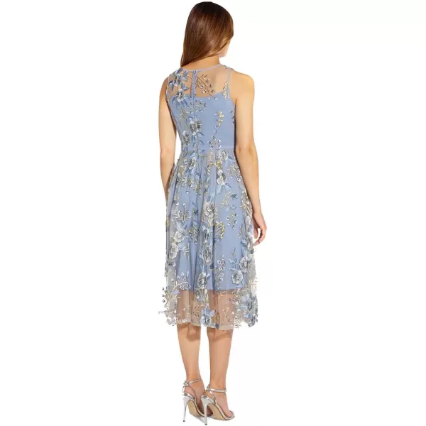 Adrianna Papell Womens Floral Embroidery Flared DressBlue Multi