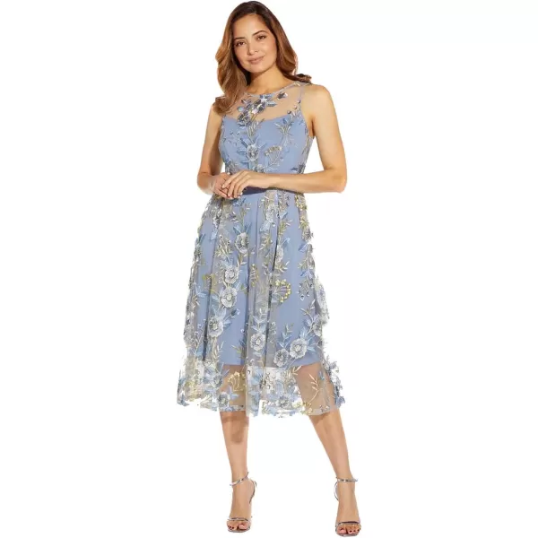 Adrianna Papell Womens Floral Embroidery Flared DressBlue Multi